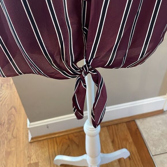 Evereve Allison Joy Maroon Stripe Tie Front Blouse - Picture 3 of 8